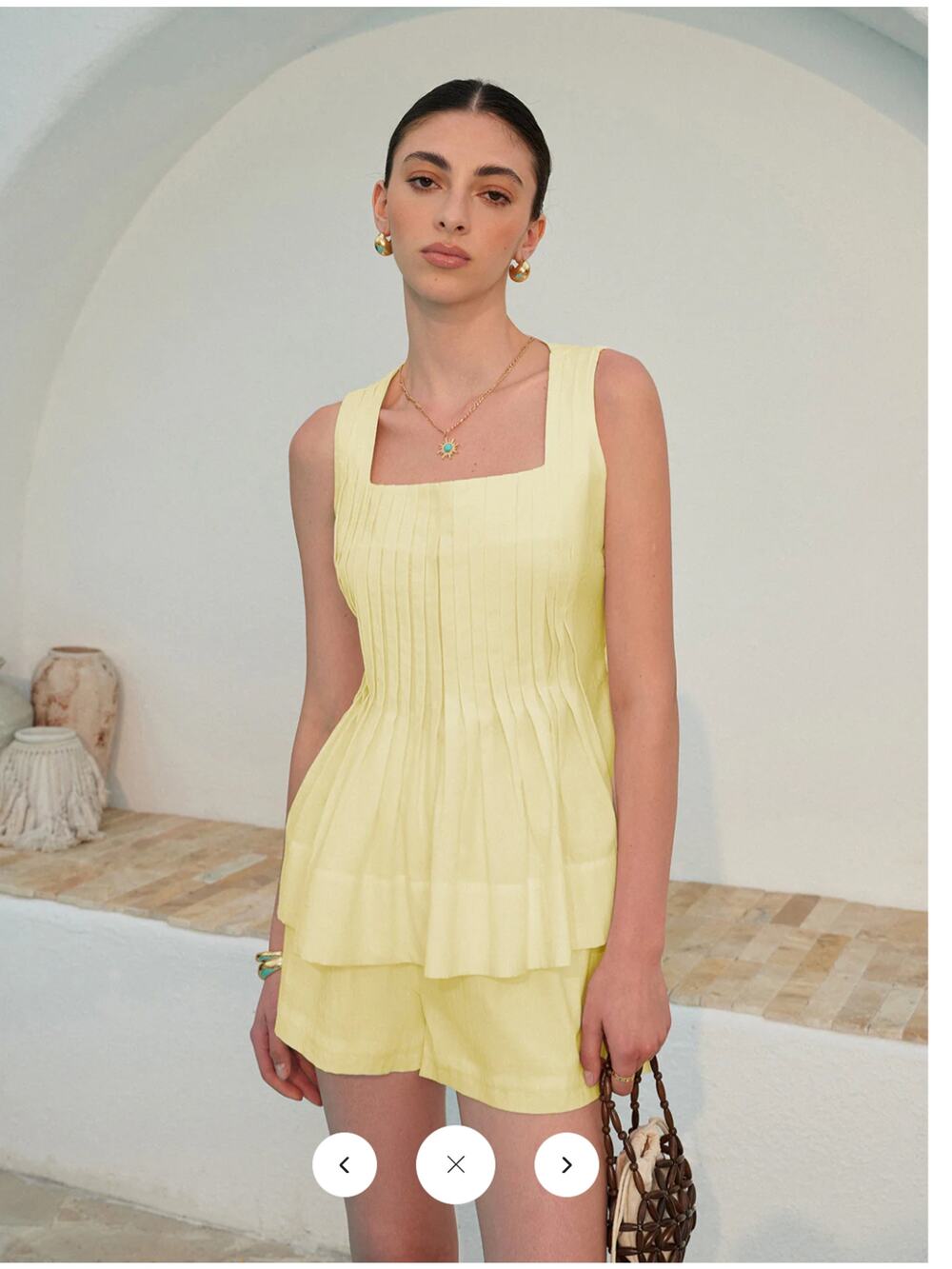 NWT Commense Square Neck Pleated Shorts Set Sz M